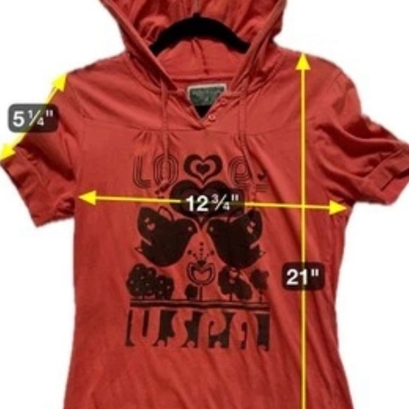US Polo‎ Women's Hooded T-Shirt Size L Rust Colored 100% Cotton Birds Hearts - Picture 7 of 8
